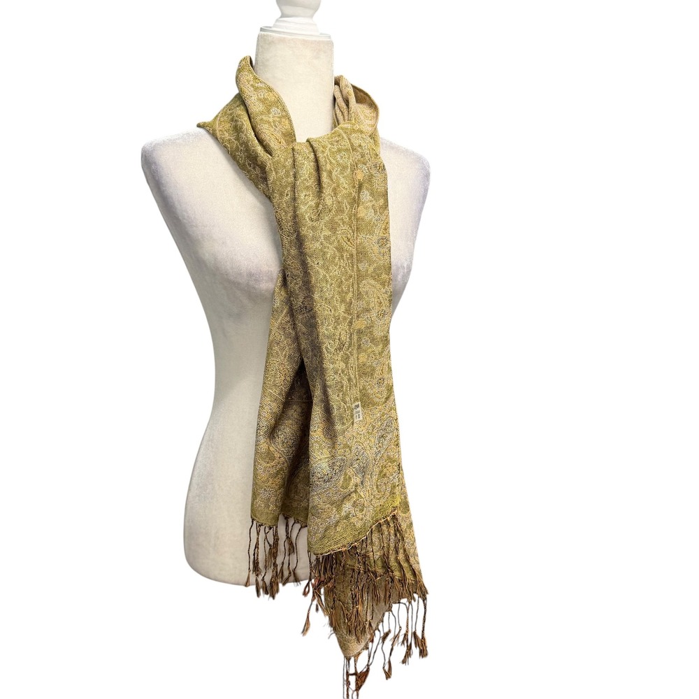 Pashmina Scarf Women OS Paisley Silk Blend Fringe Shawl Wrap Luxury Boho Shimmer